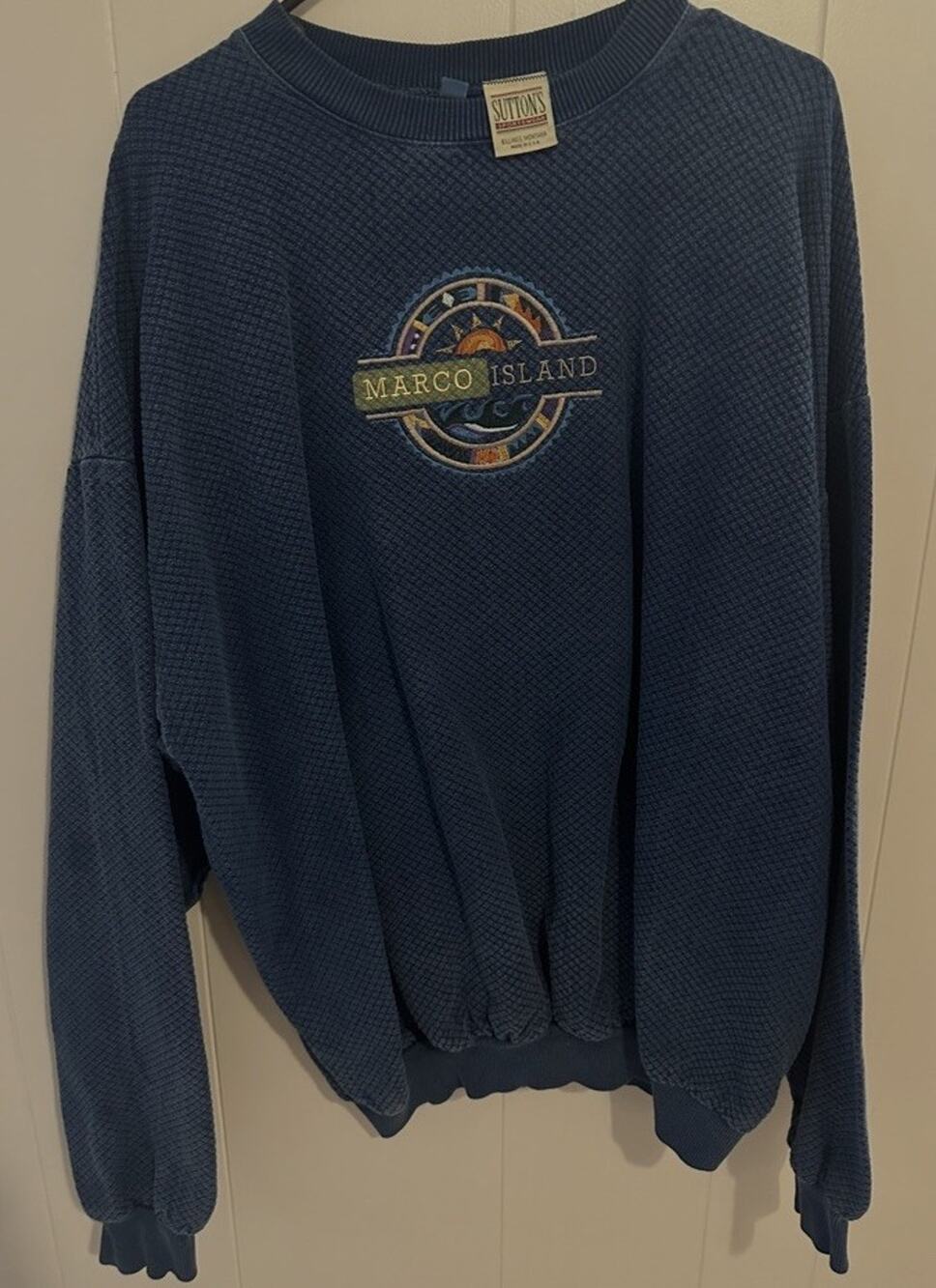 Suttons Bay Trading Co. Men's XL Blue Marco Island Crewneck Sweatshirt Logo